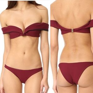 NWT Skye & Staghorn Off the Shoulder Plunging Sexy Maroon Bikini Matching Set